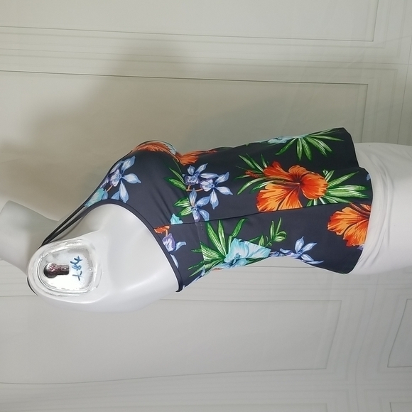 Kona Sol SZ Small Swim Top Grey Racerback Hibiscus Flowers & Palm Leaves - Picture 5 of 8